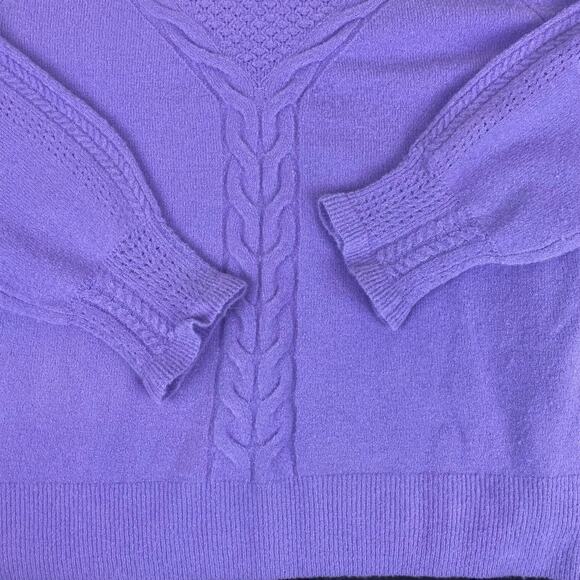 Talbots Petite Medium Purple Stretchy Cable Knit Sweater Braided Detail - Picture 7 of 7